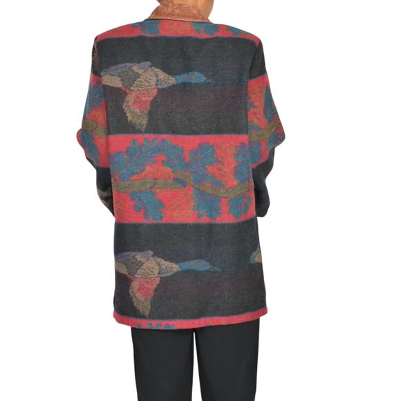 VINTAGE Flytime Tapestry Mallard Coat Italy Wool Duck Foliage Oversized Medium - Picture 2 of 16